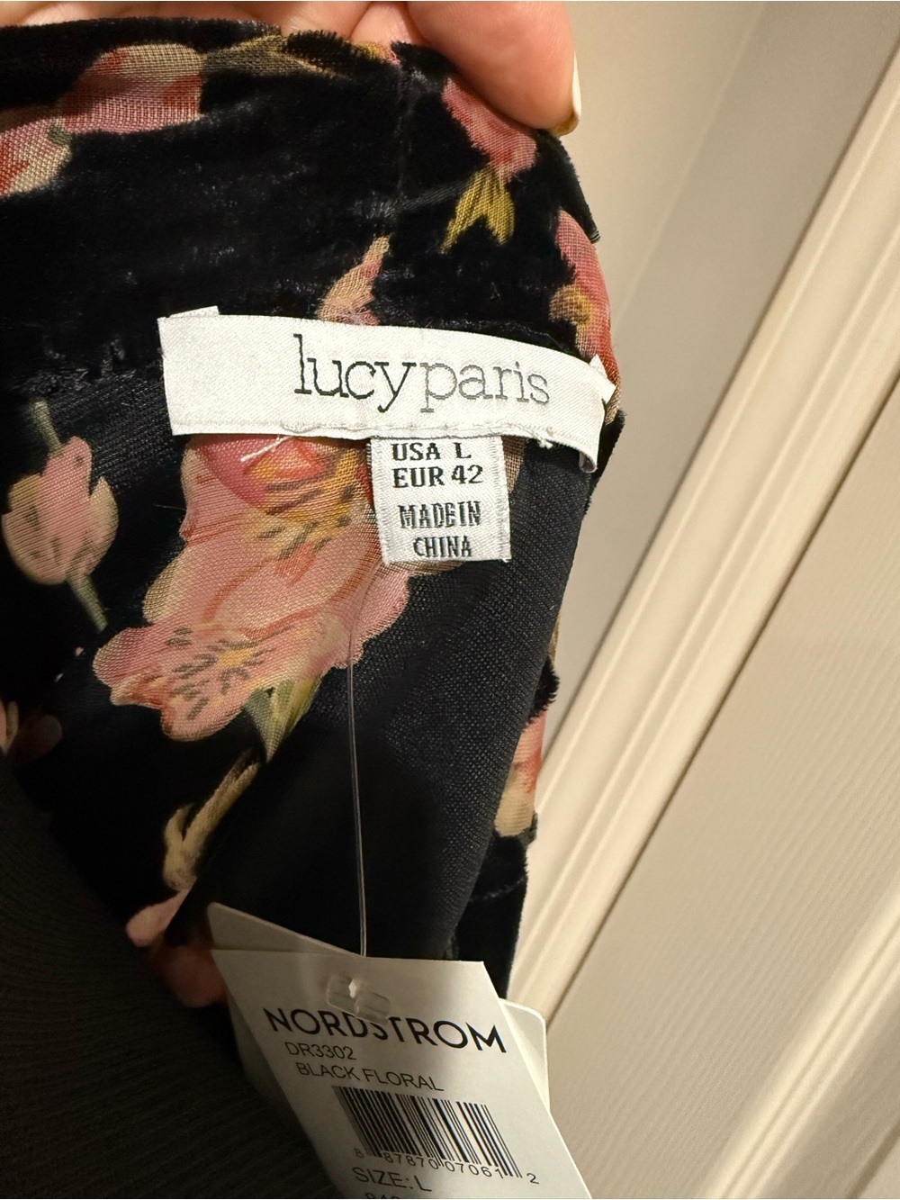 Lucy Paris Black Velvet Floral burnout Kimono Robe with Pink Flowers Sz Large - Picture 9 of 13